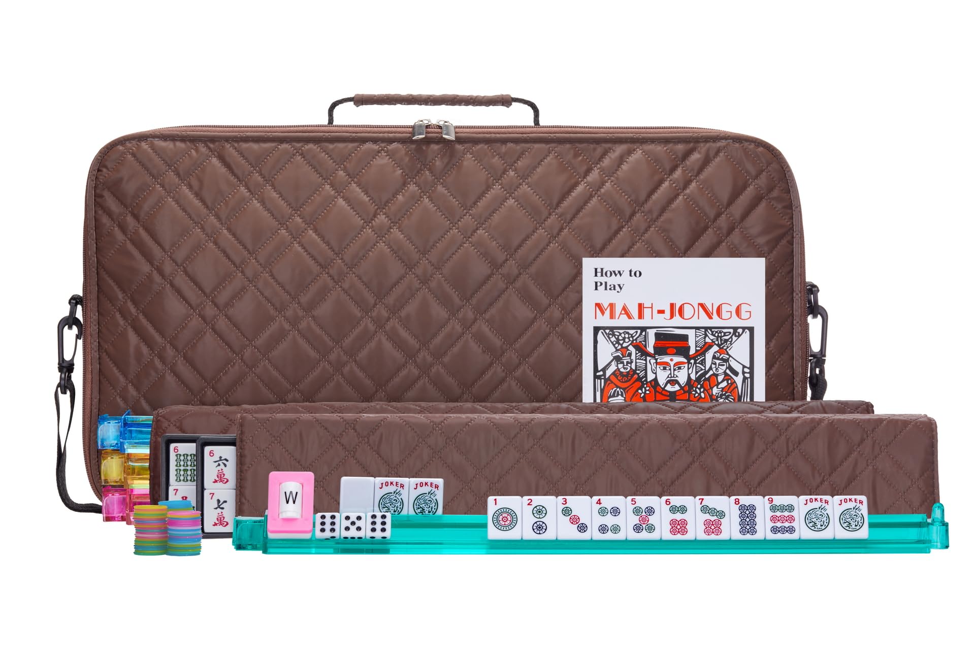 American Mahjong Set “Coffee” – Quilted PU Leather Bag, 166 Engraved Tiles