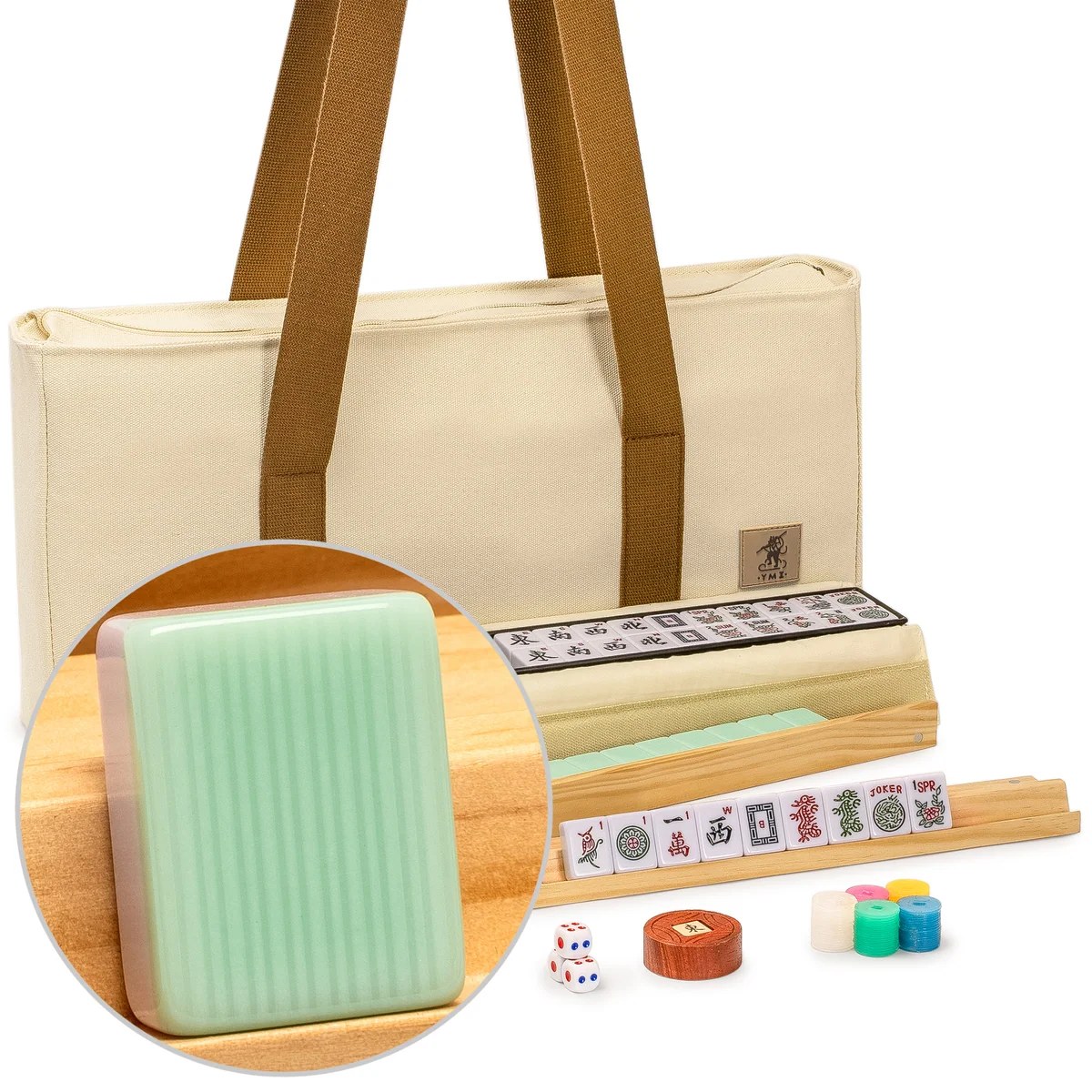 American Mahjong Set, “Jade Horizon” - 166 Tiles with Soft Beige Case